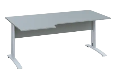 ERK 18 - 186 stůl kancelářský, rohový, levý, kovová podnož bílá, deska 18 mm, široký 1800 mm, šedá